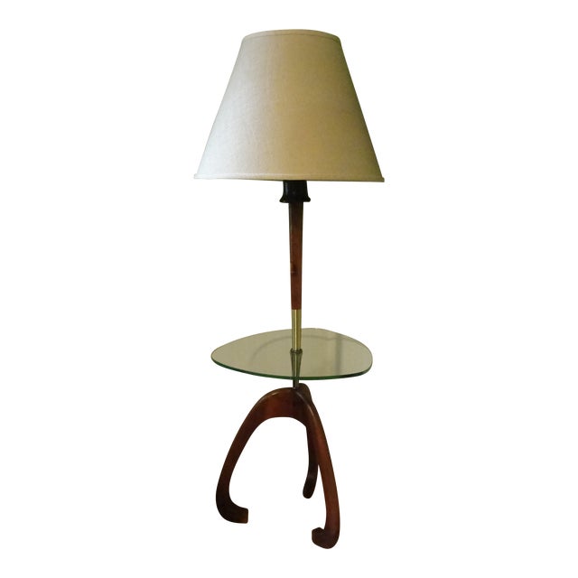 Mid-Century Modern Modeline Style Walnut and Glass End Table Lamp For Sale