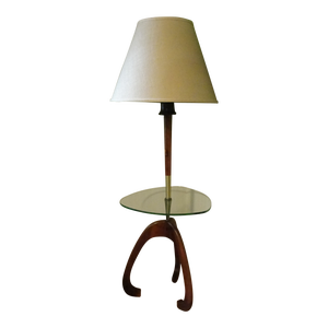 Mid-Century Modern Modeline Style Walnut and Glass End Table Lamp