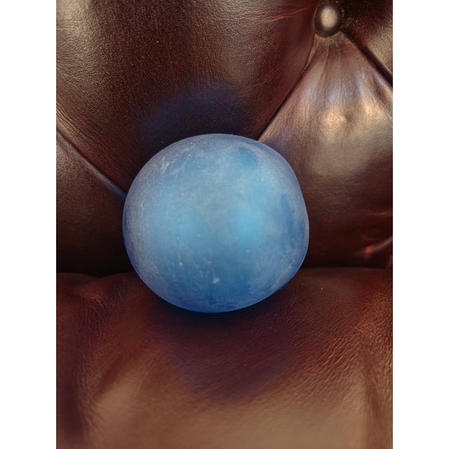 Vintage Frosted Glass Decanter / Bottle With Cobalt Blue Ball Stopper For Sale - Image 11 of 14