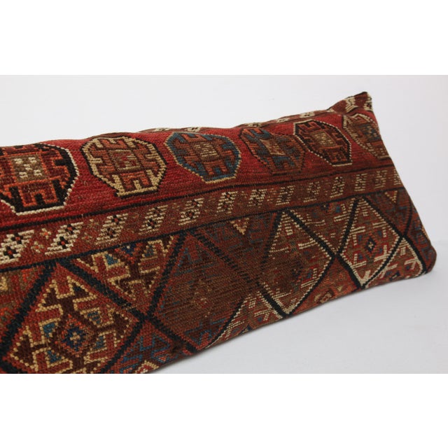 Red Persian Rug Pillow Cover – Handmade Ethnic Wool on Cotton Cushion -42'' X 16'' For Sale - Image 8 of 9