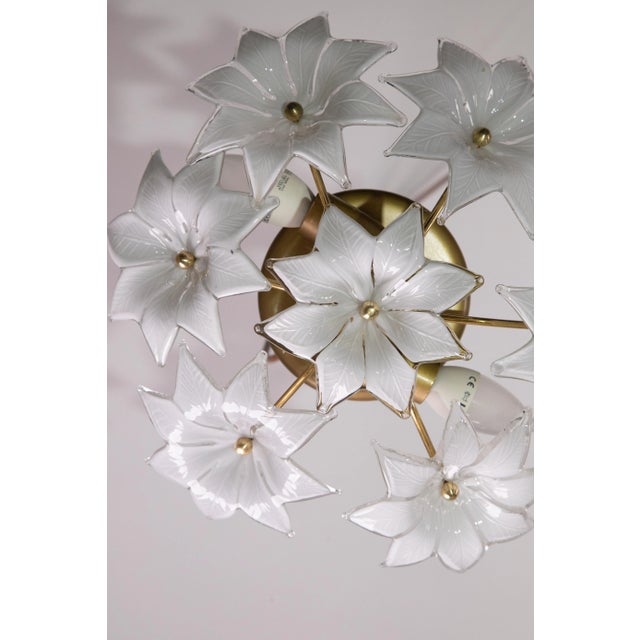 Metal Set of 2 Vintage Murano Ceiling Light White Flowers, 1970s For Sale - Image 7 of 11