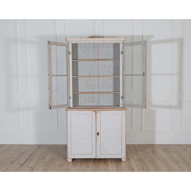 Wood Swedish Late 19th Century Painted Bookcase with Glass Doors For Sale - Image 7 of 8