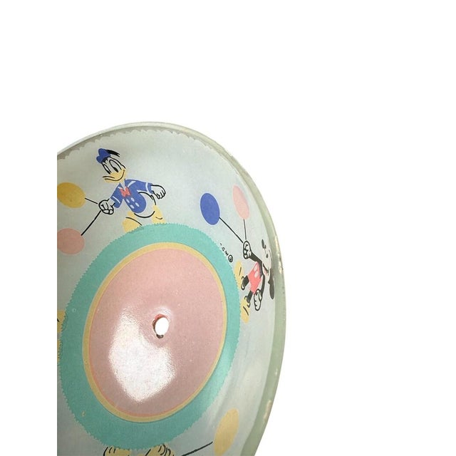Vintage Disney Mickey Mouse Glass Pendant Light Shade - Ceiling Lamp Cover - Reverse Painted 1950s Mid Century Donald Duck Pluto Childrens For Sale - Image 9 of 9