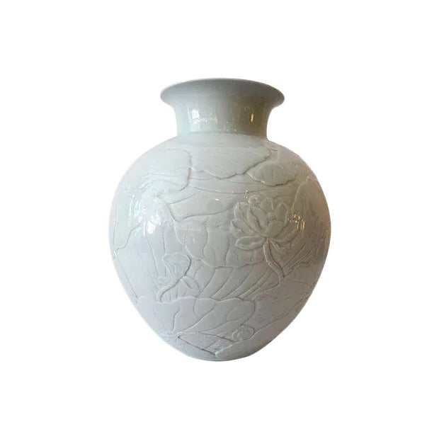 Celadon Moon Vase with Lotus Flower For Sale