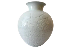 Celadon Moon Vase with Lotus Flower