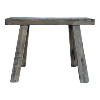 Rustic Raw Rough Wood Grain Rectangle Slim Stool Bench Side Table For Sale