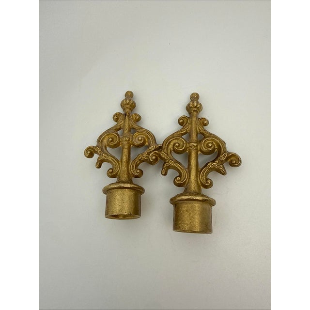 Vintage French Style Candelabra Pair of Finial Parts for Lamps, Curtains, Clocks For Sale In Seattle - Image 6 of 12