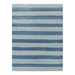 Rug & Kilim's Contemporary Dhurrie Rug in Blue Stripes - 9x12 For Sale