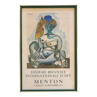Original 1974 Pablo Picasso Menton Biennale Internationale D’Art Exhibition Poster Framed For Sale