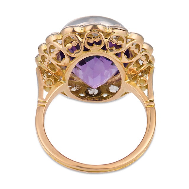 19th Century Victorian 11.40 Carat Amethyst Diamond 18k Yellow Gold Cluster Ring, Size 6.25 For Sale In Los Angeles - Image 6 of 6