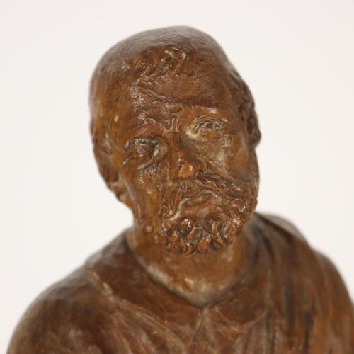 Figure of Philosopher Wooden Sculpture For Sale - Image 4 of 7