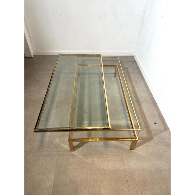 Vintage Brass and Glass Sliding Coffee Table For Sale - Image 3 of 5