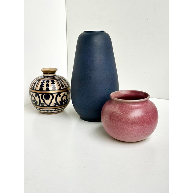 Vintage Studio Ceramic Vase in Matte Midnight Blue by Andreas Kastl, Germany, 1950s For Sale - Image 6 of 13
