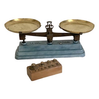 Vintage Blue Enamel Roberval Balance, 1950s For Sale