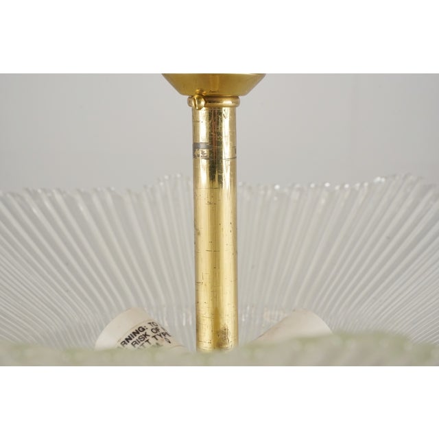 Transparent Vintage Art Deco Ribbed Glass Brass Semi Flush Mount Light For Sale - Image 8 of 10