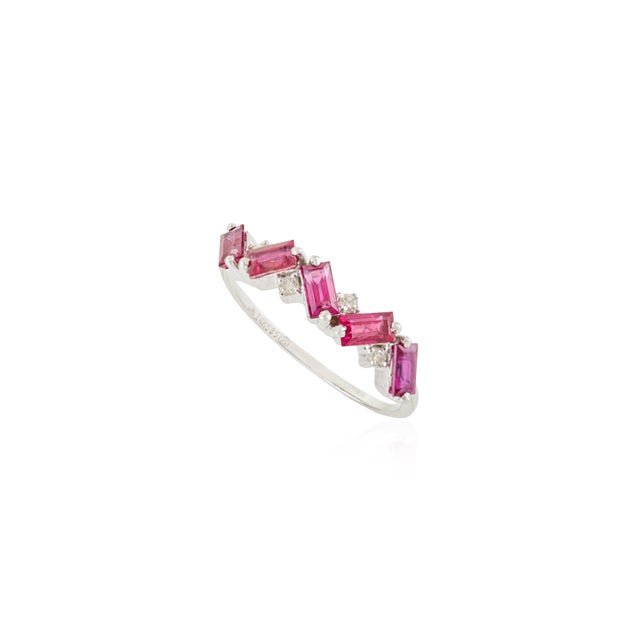 English Mozambique Baguette Ruby and Diamond Stackable Half Band Ring Size 6.5 in 14k Gold For Sale - Image 3 of 14