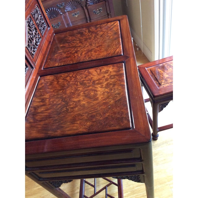 20th Century Chinese Burl Wood and Blackwood Dressing Table with Stool - 2 Pieces For Sale - Image 12 of 12