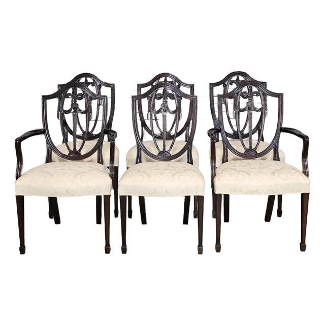 1980s Set of 6 Kindel Master Works Collection Mahogany Federal Shield Back Chairs For Sale
