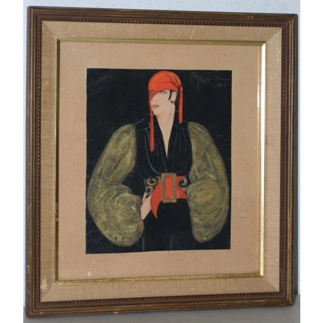 Black Art Deco Fashion Watercolor by Josephine Gille C.1926 For Sale - Image 8 of 8