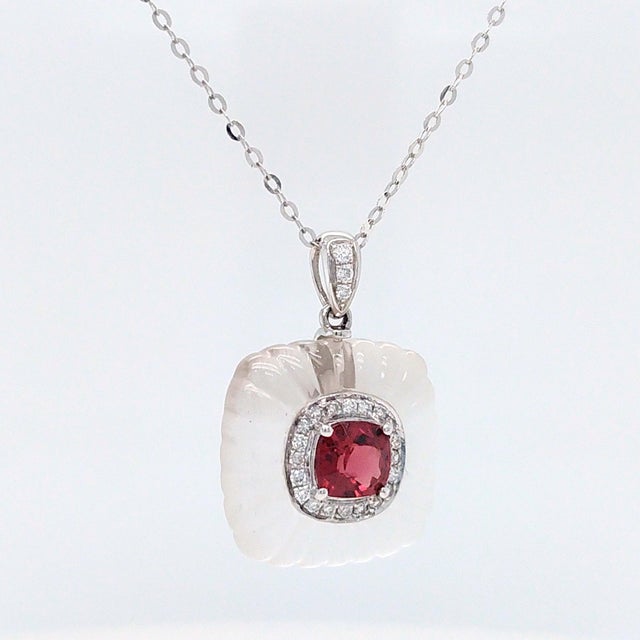 0.67ct Spinel, Diamond and Rock Crystal Platinum Pendant Necklace - Fei Liu For Sale - Image 4 of 5