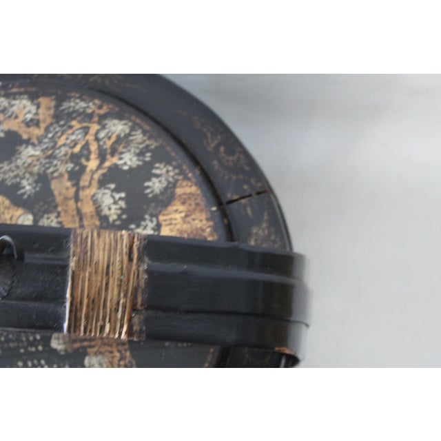 Black Vintage Chinoiserie Early 20th Century Large Painted Black Gold Bamboo Wood Wedding Basket For Sale - Image 8 of 12