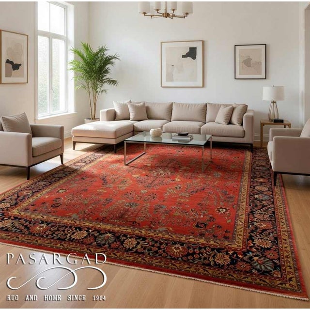 Pasargad Rust Fine Hand-Knotted Sarouk Rug- 12'5'' X 15'2'' For Sale - Image 11 of 11