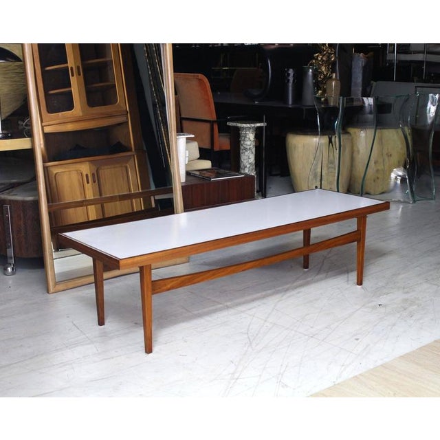 Wood Mid-Century Modern Walnut Long Rectangular Coffee Table For Sale - Image 7 of 8