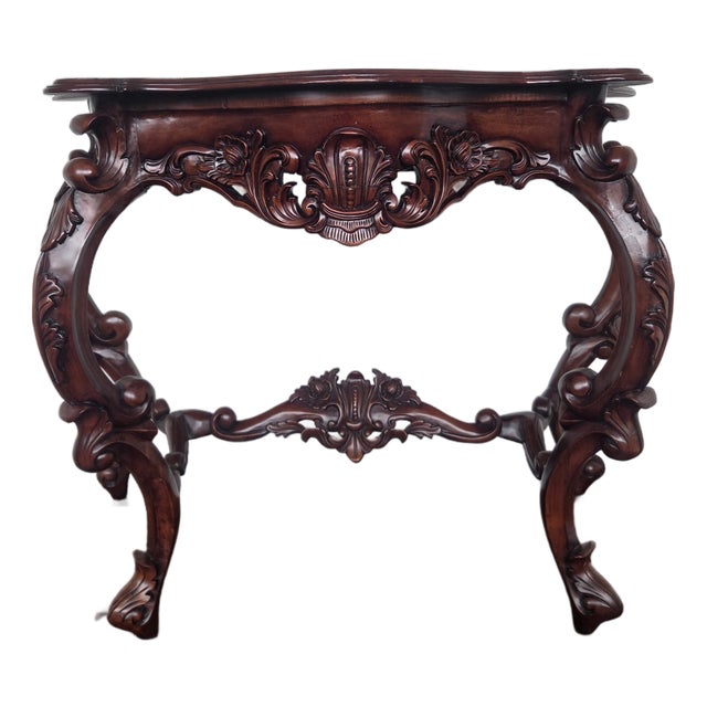 1970s Victorian Revival Mahogany Carved Pier/Console Table For Sale