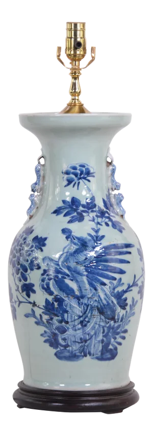 19th Century Chinese Blue and White Porcelain Vase Vintage Table Lamp