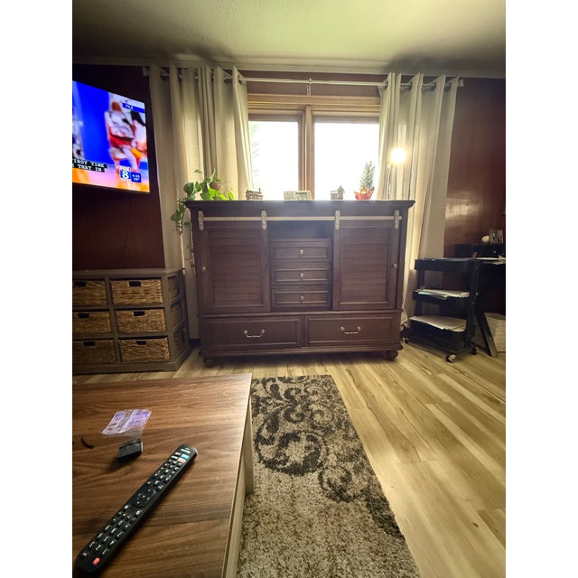 Wood Rustic Transitional Mahogany & Red Cedar Sideboard With Sliding Barn Doors. For Sale - Image 7 of 10