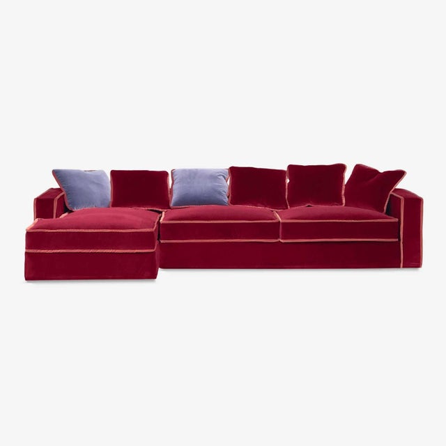Wood Rafaella Chaise Sofa in Red and Rusty Velvet from Biosofa For Sale - Image 7 of 14