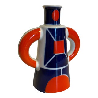 Bright 1960's Cobalt Blue and Orange Bud Vase For Sale