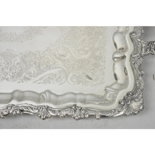 Vintage English Victorian Silver Plated Twin Handle Bar Serving Platter Tray For Sale - Image 4 of 8