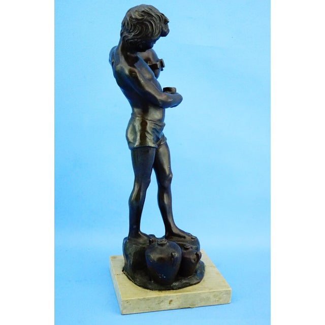 Metal Large 20th Century Antimony Water Carrier Sculpture with Marble Base, Naples, Italy For Sale - Image 7 of 18