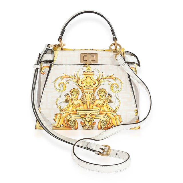Contemporary x Versace Fendace Gold Baroque & White FF Motif Mini Peekaboo For Sale - Image 3 of 7