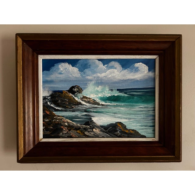 Beautiful framed seascape oil painting on canvas. Signed on the back and dated 1977. Painting measures 10” x 14” and...