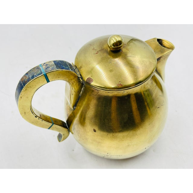 1950s Los Castillo Taxco Brass & Stone Inlaid Tea Set, Mexican Modernism - Set of 3 For Sale - Image 11 of 18