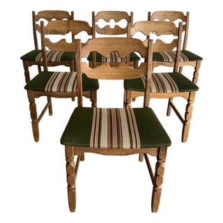 Henning Kjaernulf Attrb Danish Oak Vintage Razor Blade Dining Chairs, Set of 6 For Sale