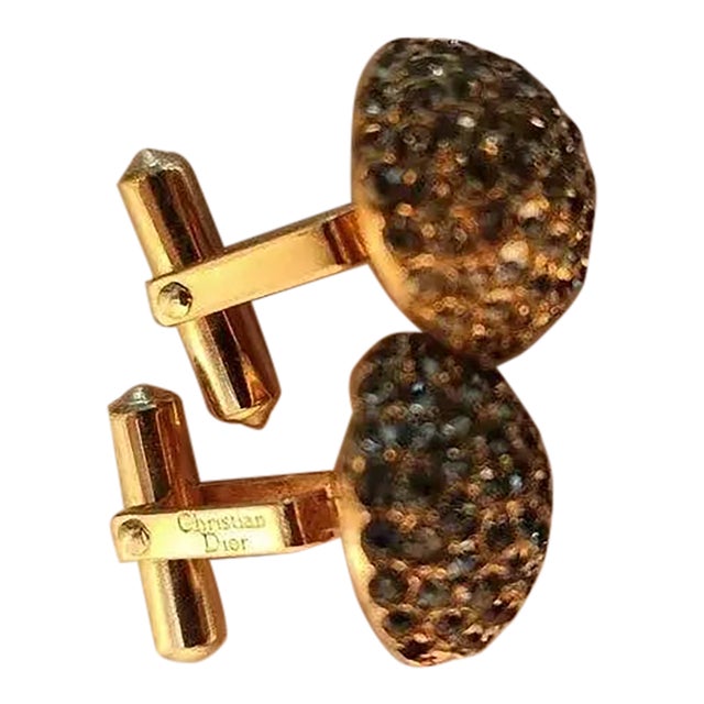 1960s Christian Dior French Cufflinks Vintage Gold Pavé For Sale