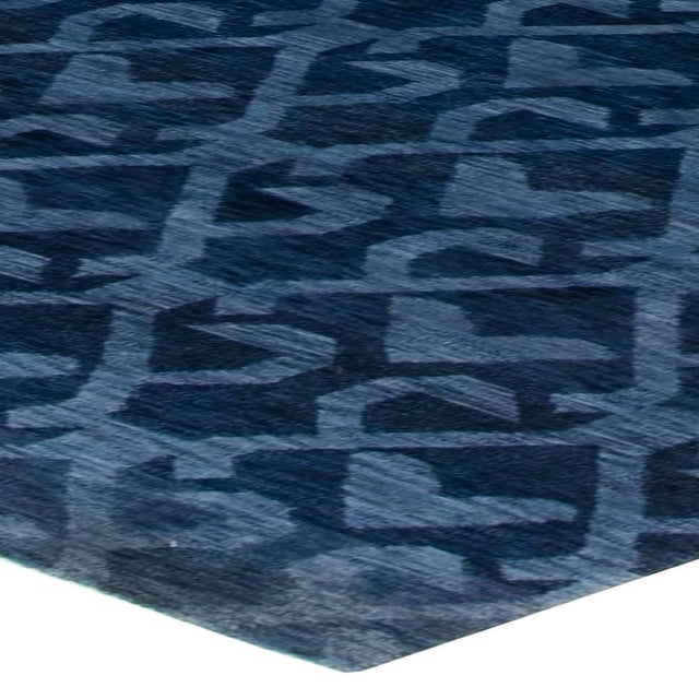 Navy Blue Contemporary Navy Blue Handcrafted Pashmina Euro Rug by Doris Leslie Blau For Sale - Image 8 of 8