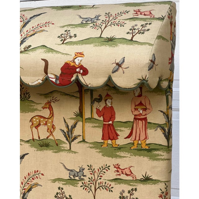 Pair of Tall Twin Scalloped Canopy Headboards in Thibaut “Ting Yuan” For Sale - Image 11 of 15