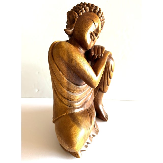 Brown Wood Carving of "Resting Buddha" From Bali For Sale - Image 8 of 14