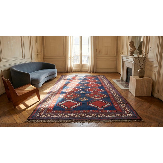 1930s Royal Blue Rustic Antique Persian Gabbeh Rug 4'6" X 9'6" Handknotted Wool Carpet For Sale - Image 9 of 9