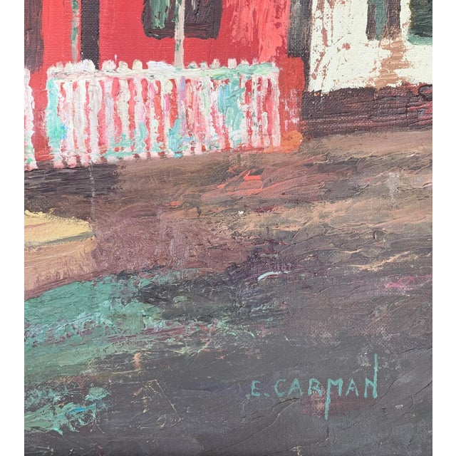 Impressionist Vintage 1940’s Original Oil Painting of a Street Scene With Black Dog For Sale - Image 3 of 7