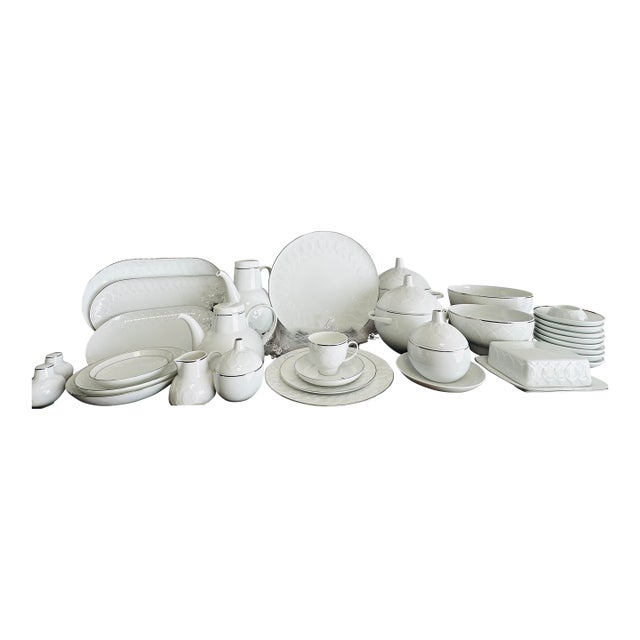 1970s Rosenthal "Lotus" Platinum Band Designed by Bjorn Wiinbland 12 Place Setting Dinner Service With Full Tea & Coffee Service, and Serving Pieces For Sale