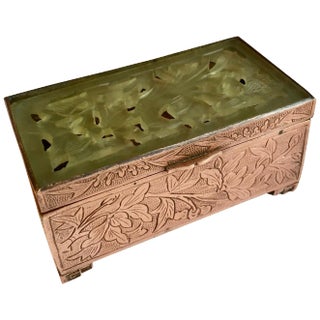 Chinese Brass and Carved Jade Box For Sale