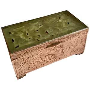 Chinese Brass and Carved Jade Box