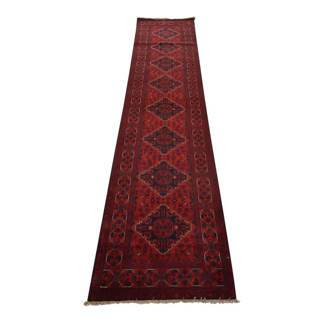 Turkmen Runner 2’8” X 11’6” Red Wool Tribal Hand-Knotted Oriental Rug For Sale