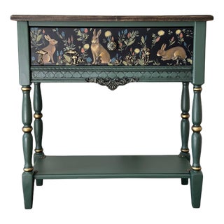Hand-Painted Woodland Console Table With Rabbit & Forest Motif — One-of-a-Kind Art Furniture Entryway Accent For Sale