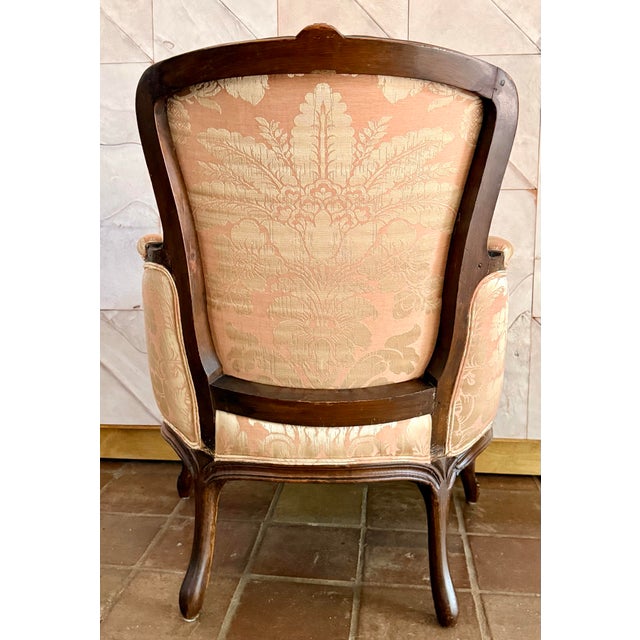 Wood Antique Louis XV Style Bergère With a Carved Wood Frame, Upholstered Back, Outscrolled Arms & Cabriole Legs For Sale - Image 7 of 12